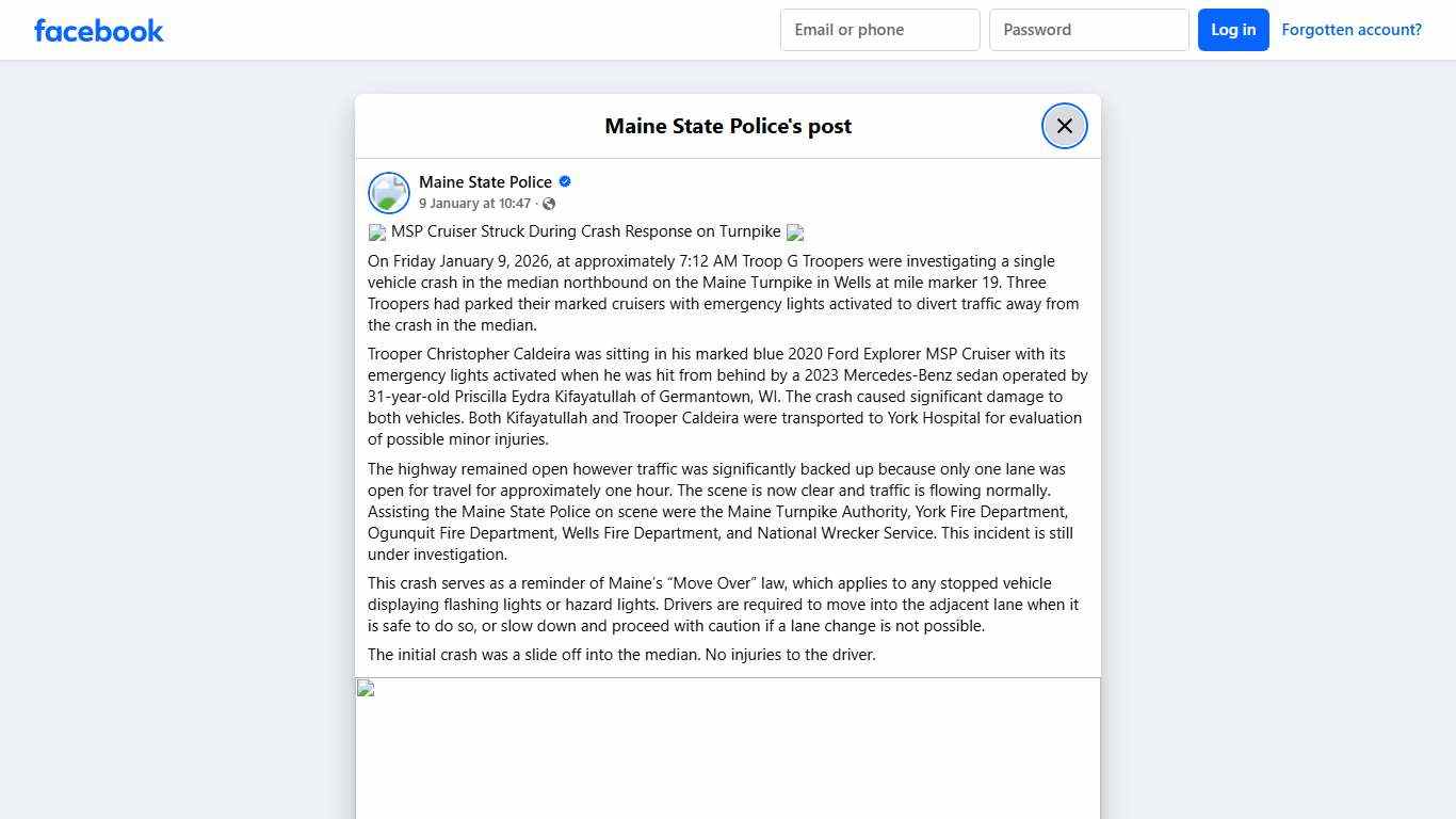 📰 MSP Cruiser Struck During Crash... - Maine State Police Facebook